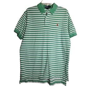 Polo by Ralph Lauren Polo Shirt Size Large Green White Striped Short Sleeve